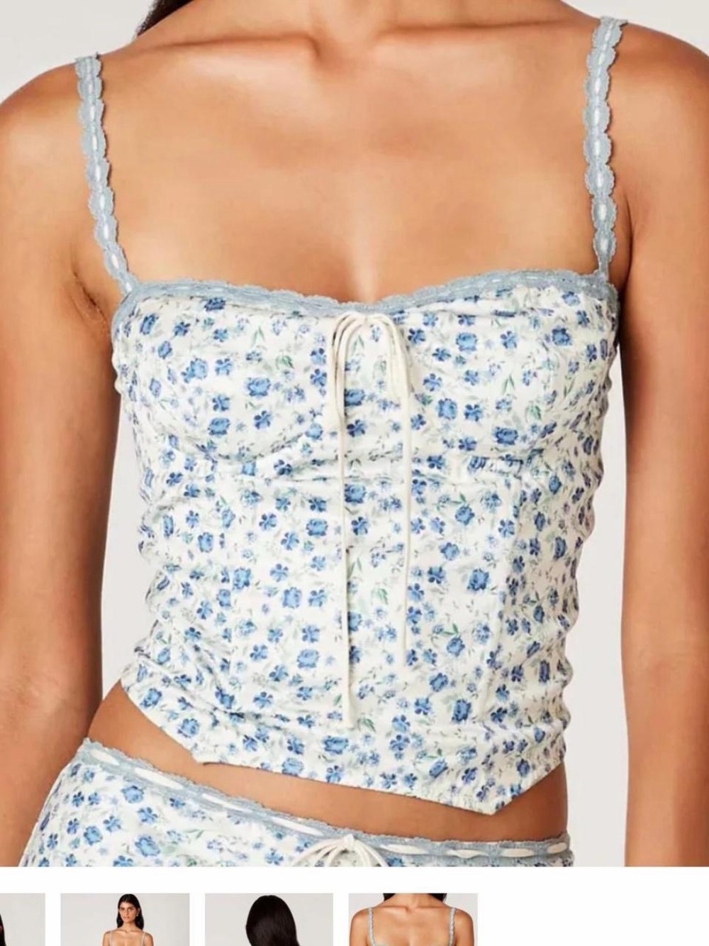 NIA Pauline Corset Blue Floral Lace Trim Top